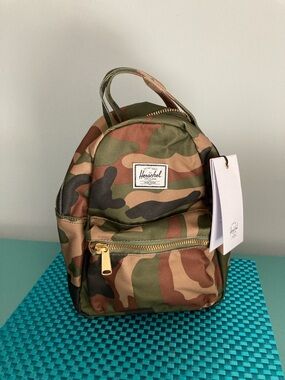 NWT Herschel Camo Mini Backpack in Green and Brown